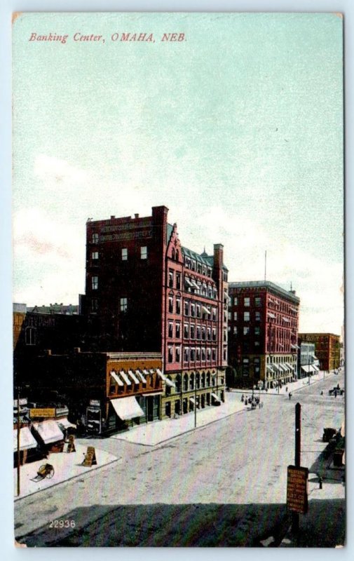 OMAHA, NE Nebraska ~ Street Scene BANKING CENTER  1910  Postcard