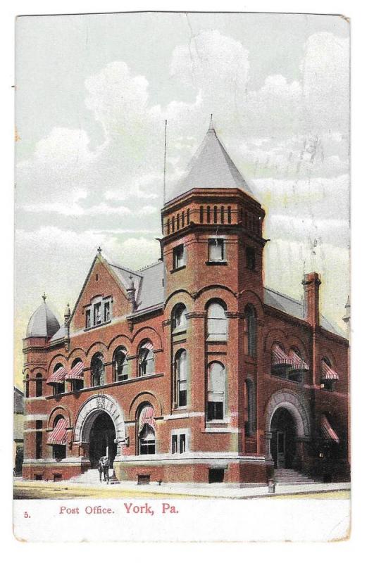 York PA US Post Office Vintage Wheelock Postcard 1916 