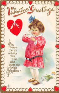 G23/ Valentine's Day Love Postcard c1910 Girl Crying Heart Border16