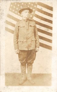 G63/ Columbus Ohio RPPC Postcard c1915 Patriotic Flag Soldier Uniform