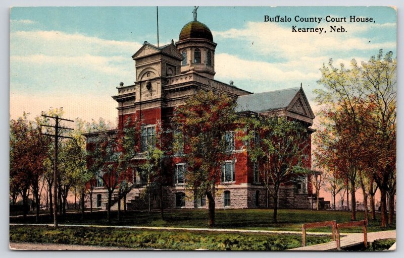 Buffalo County Courthouse Kearney Nebraska NB Grounds Trees Building Postcard