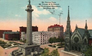 Vintage Postcard 1917 Mt. Vernon Place ME Church & Washington Baltimore Maryland