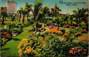 Vtg 1940 Bayfront Park Tropical Garden Palms Miami Florida FL Linen Postcard