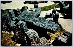 Vtg Homestead Florida FL Coral Castle Carved Coral Rock Table & Chairs Postcard