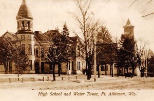 High School Water Tower, Real Photo - Fort Atkinson, Wisconsin WI  