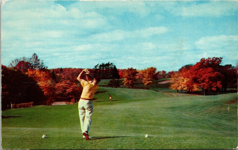 Greetings Pioneer Valley Massachusetts MA Golf VTG Postcard PM Springfield WOB 