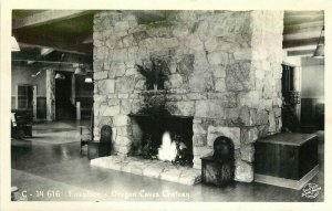 Oregon Caves Chateau Fireplace Sawyers C-14 616 1940s RPPC Postcard 21-10882