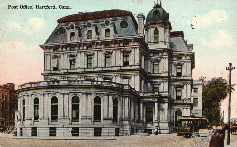 Vintage Postcard 1915 Post Office Building Landmark Hartford Connecticut CT