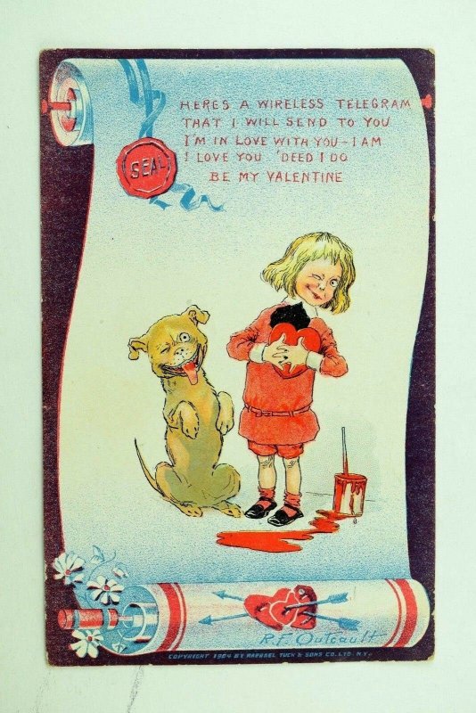 1904 Outcault Valentine Postcard Buster Brown & Dog Tige Poem Raphael Tuck F31 