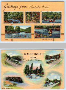 2 Postcards GREETINGS from CLARINDA, Iowa IA ~ Scenes c1930s Page County
