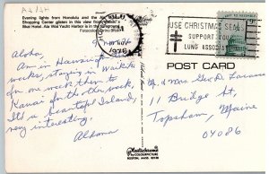 Honolulu City Lights Ala Wai Yacht Harbor Canal Hawaii Postcard Posted 1976