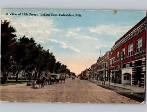 c1916 View Of 13th Street Looking East Columbus Nebraska NE Postcard