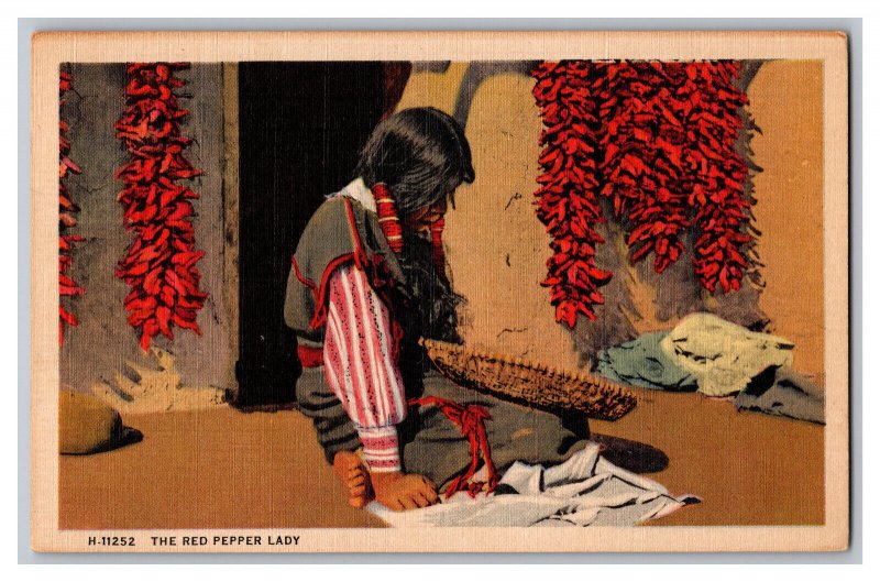 Postcard The Red Pepper Lady Indian Woman Vintage Standard View Fred Harvey Card 