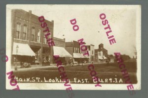 Burt IOWA RPPC 1912 MAIN STREET nr Algona Swea City Bancroft Whittemore Wesley