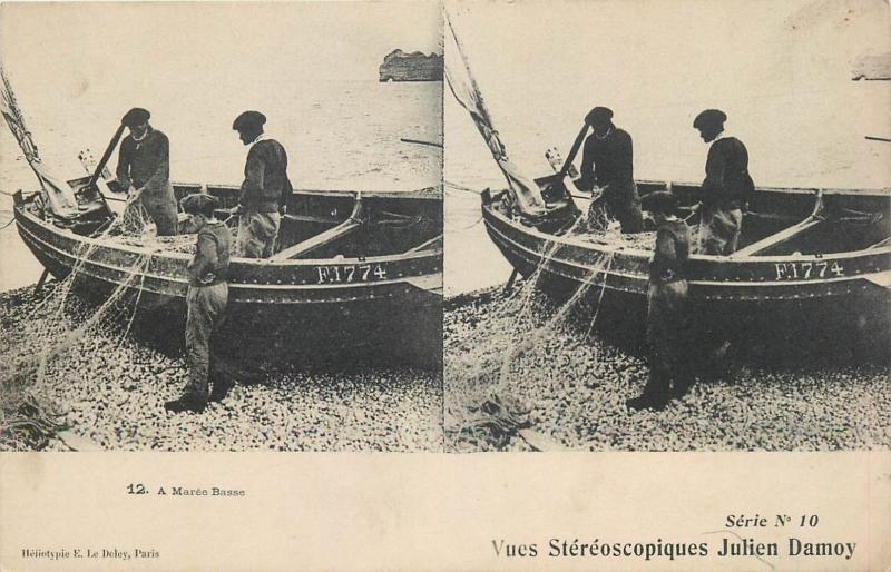 Lot 5 postcards early stereographic views life stereo scenes fishermen boats 