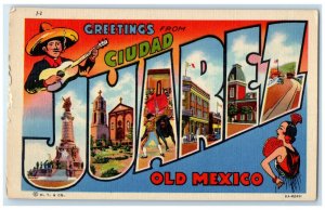 c1930's Greetings from Ciudad Juarez Old Mexico Big Letter Multiview Postcard