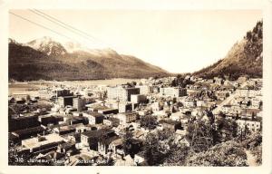 Juneau Alaska Bird's Eye View~Houses~Buildings~Power Lines~Mountains~1940s RPPC