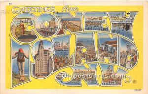 Greetings from Coney Island, NY, USA Amusement Park 1949 light postal marking...