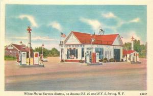 1940s Irving New York White Horse Service Station Gasoline Linen Advert Postcard