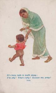 Indian India Lady Fashion Scolding Her Child For Walking Away Antique Postcard