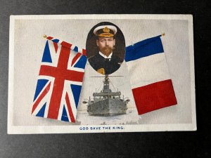 Mint England Postcard God Save the King Patriotic France Britain Flag Battleship