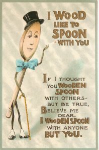 BB London Postcard Smoking Anthropomorphic Wooden Spoon Embossed Unposted