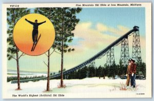 c1940's Pine Mountain Ski Slide The Steel Slide Iron Mountain Michigan Postcard