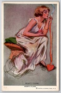A/S Lou Mayer Glamour Girl Smoking from Heart's Flame Pretty Lady Postcard L36