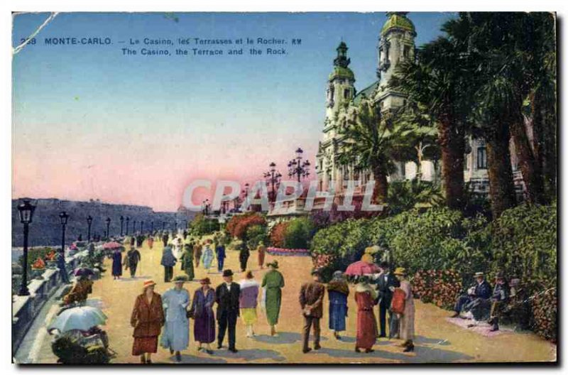 Old Postcard Monte Carlo Casino Terraces and the Rock