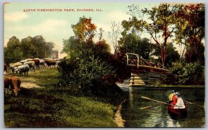 Chicago Illinois c1910 Postcard Scene Washington Park Bridge Cattle Boat