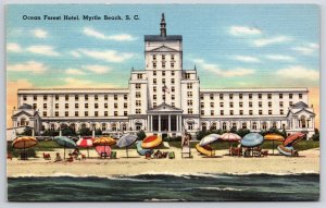 Ocean Forest Hotel Myrtle Beach South Carolina White Sand Beach Bathers Postcard