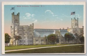 State Vw~State Armory Providence Rhode Island~Anchor & US Flags~Vintage Postcard