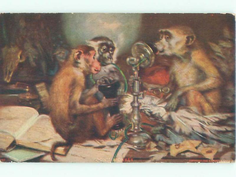 Pre-Linen MONKEYS USING ANTIQUE TELEPHONE AC5819