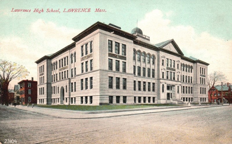Vintage Postcard Lawrence High School Campus Building Lawrence Massachusetts MA