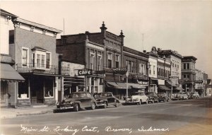 J62/ Bremen Indiana RPPC Postcard c1950s Main Street Stores Caf�  358