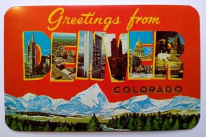 Greetings From Denver Colorado Large Letter Chrome Postcard Dexter Mountains Red