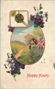 Happy Hours Landscape Design w/ Flower Petals Remembrance Vintage Postcard 1912