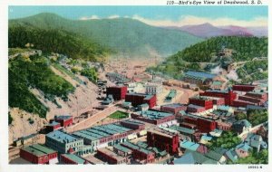 VTG 1930s Birds Eye View of Deadwood Black Hills South Dakota SD Linen Postcard