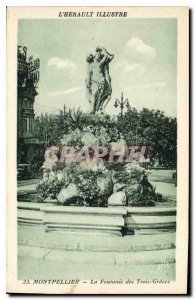 Old Postcard L'Herault Montpellier Illustrates the Fountain of the Three Graces