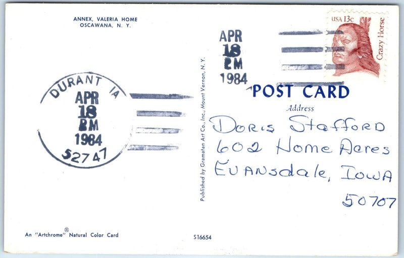 1984 Durant, IA Post Office Cancel Postcard Town USPO Postal History A269