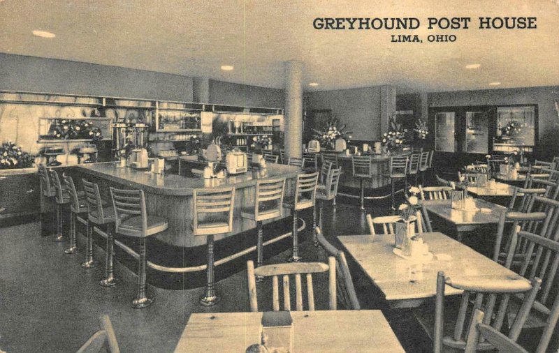 GREYHOUND POST HOUSE LIMA OHIO BUS TERMINAL POSTCARD (c. 1920s)