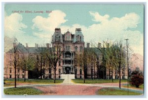 1913 School Blind Exterior Building Lansing Michigan MI Vintage Antique Postcard