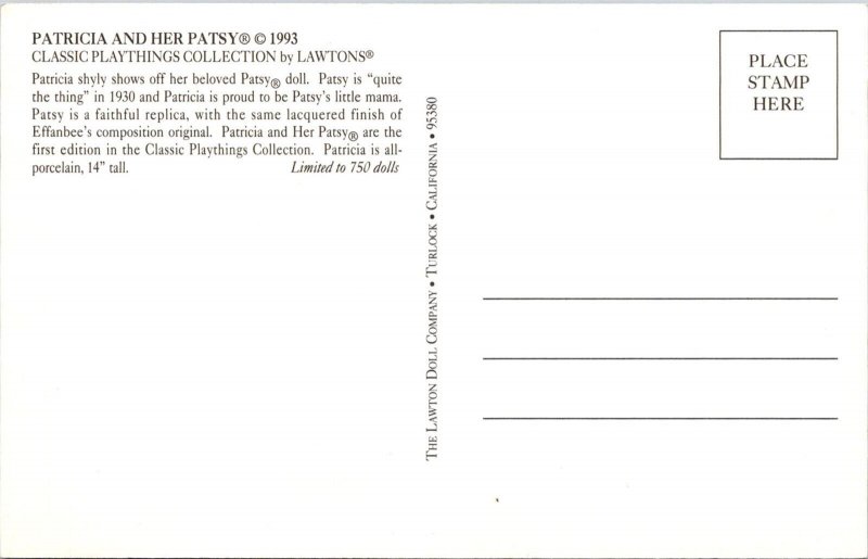 Lawtons Doll, Patricia and Her Patsy c1993 Advertising Postcard Q42