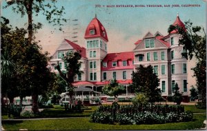 USA Main Entrance Hotel Vendome San Jose California Vintage Postcard C034