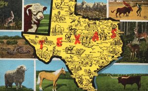 Texas, Map And Its Historical Landmarks & Buildings E.C. Kropp Vintage Postcard