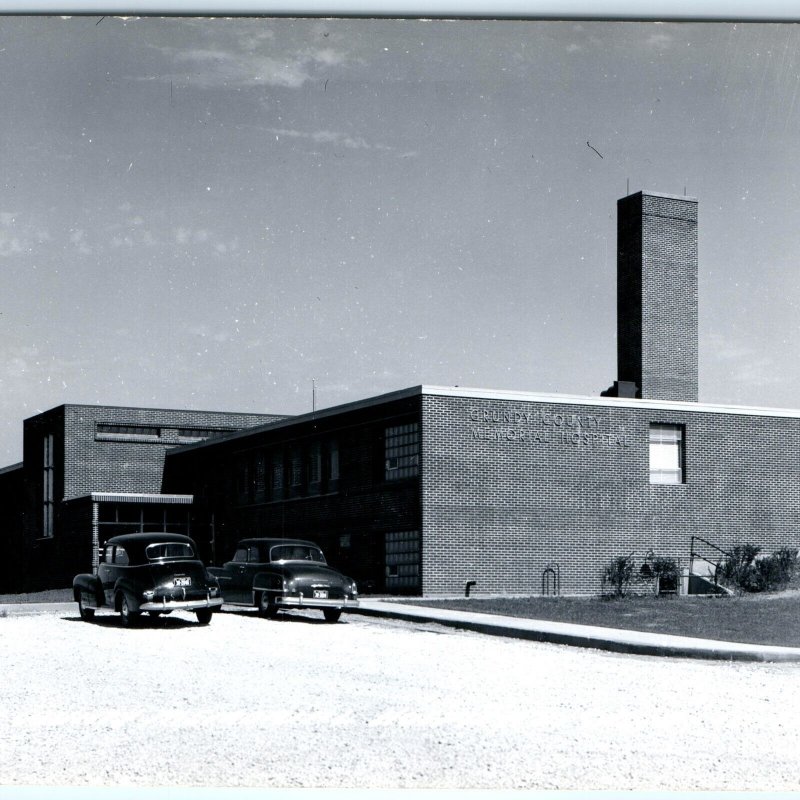 c1950s Grundy Center, IA RPPC Memorial Hospital Parked Ford Cars Photo PC A110