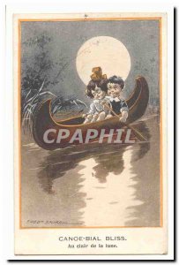 Postcard Old Canoe Bial Bliss moonlight (canoe fantasy) Illustrator Fred Spurgin