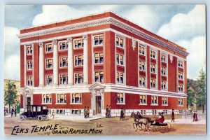 Grand Rapids Michigan Postcard Elks Temple Horse Carriage Building c1910 Vintage