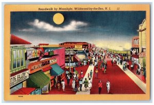 c1940 Boardwalk by Moonlight Wildwood by the Sea New Jersey NJ Vintage Postcard 