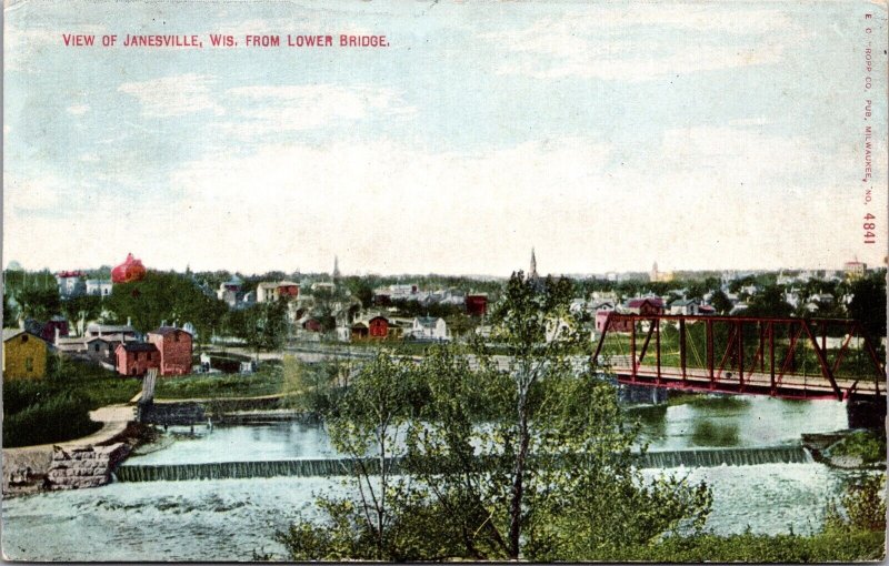 Postcard View of Janesville, Wisconsin from Lower Bridge